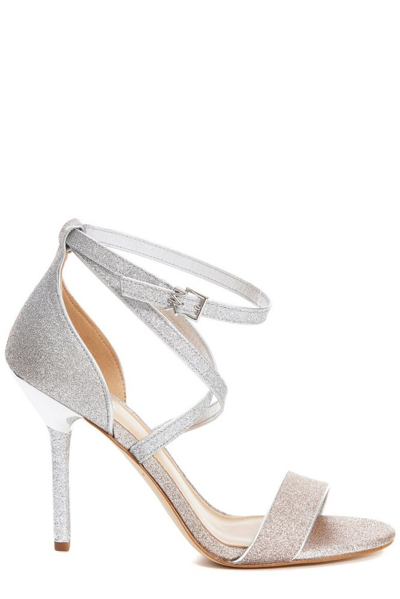 Michael Michael Kors Astrid Colorblock Glitter Ankle-strap Sandals In Silver Com