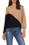 Vince Camuto Asymmetric Colorblock Cotton Blend Sweater In Latte Hthr/black