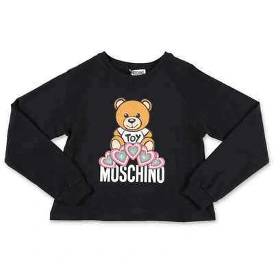 Moschino Kids' T-shirt Cropped Nera In Jersey Di Cotone In Black