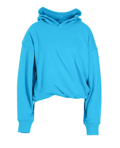 Attico Embossed-logo Cotton Hoodie In Blue