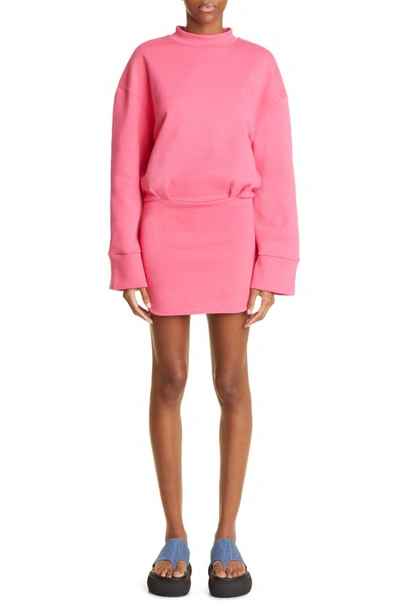 Attico Palmer Long Sleeve Cotton Fleece Minidress In Pink