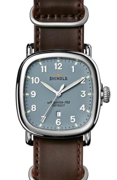 Shinola The Guardian Leather Strap Watch, 41.5mm X 43mm In Oxblood/ Slate Blue/ Silver
