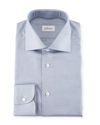 Brioni Micro Check Dress Shirt, Blue In White