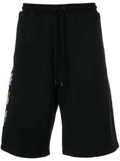 Marcelo Burlon County Of Milan Flags-applique Cotton Shorts In Black Multicolor