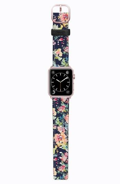 Casetify Saffiano Faux Leather Apple Watch Strap In Blue Floral