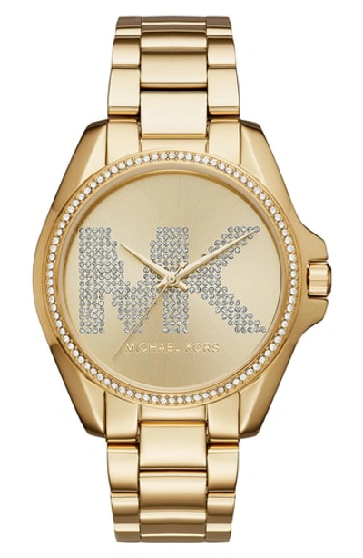 Michael Kors Bradshaw Pave Logo Bracelet Watch, 43mm In Gold