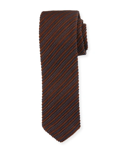 Ermenegildo Zegna Striped Silk Knit Tie In Brown