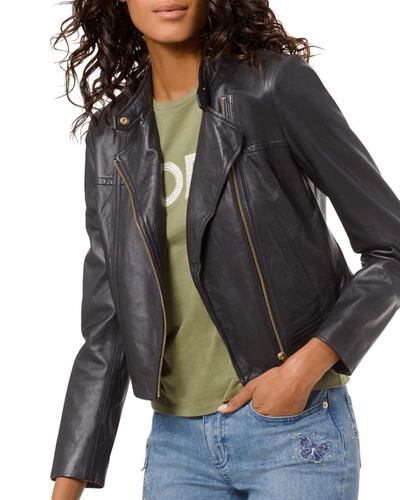 Michael Michael Kors Cropped Leather Jacket In Black/ Gold | ModeSens