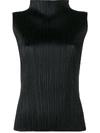 Issey Miyake Pleated High Neck Sleeveless Top In Black