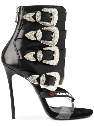 Dsquared2 120mm Multi Buckle Leather Sandal Boots In Black