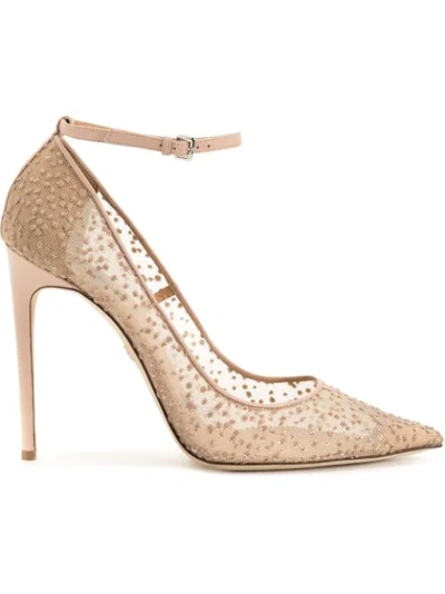 Dsquared2 110mm Glittered Mesh Ankle Strap Pumps In Pale Pink