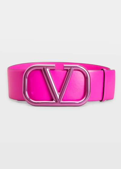Valentino Garavani Vlogo Leather Anodized Belt In Pink