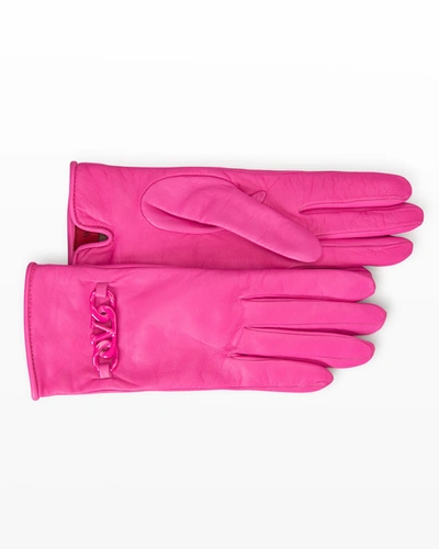 Valentino Garavani Vlogo Chain Lambskin Gloves In Pink