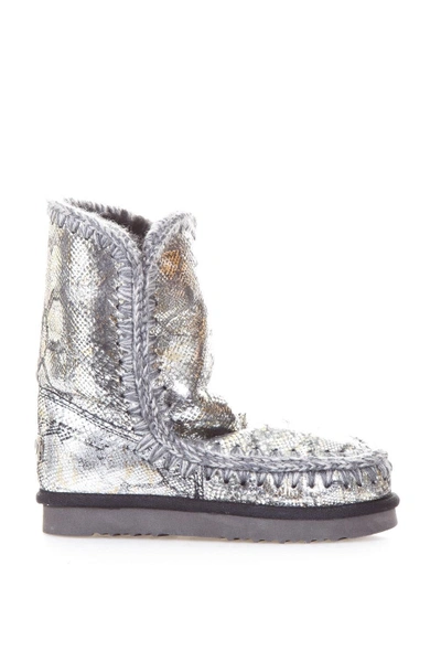Mou Eskimo 24 Snake Printed Boots In Silver