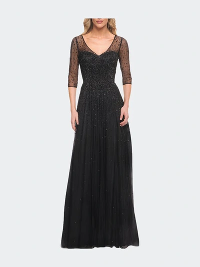 La Femme Tulle A-line Evening Dress With Beading In Black