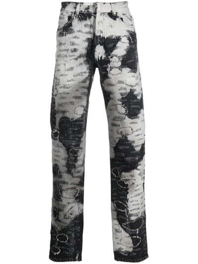 Givenchy Monochrome Distressed Slim-leg Jeans In White And Black