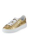 Puma Basket Glittered Leather Platform Sneakers In Gold