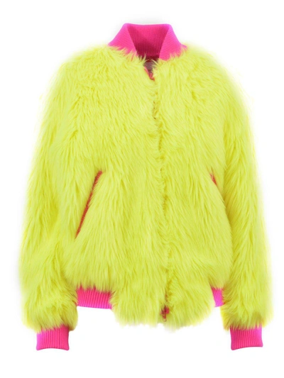 Alberta Ferretti Faux-fur Bomber Jacket In Yellow & Orange