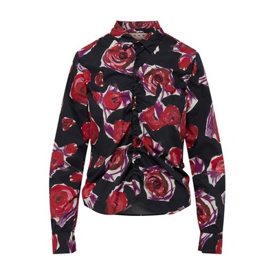 Marni Floral Print Shirt In Black