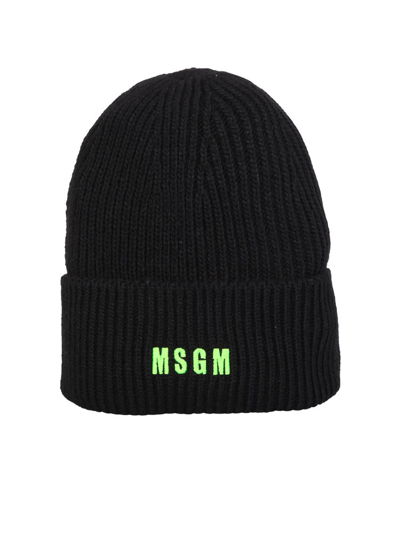 Msgm Embroidered Logo Knitted Beanie In Black
