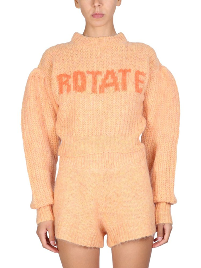 Rotate Birger Christensen Adley Orange Merino Wool Jumper With Logo Rotate Woman