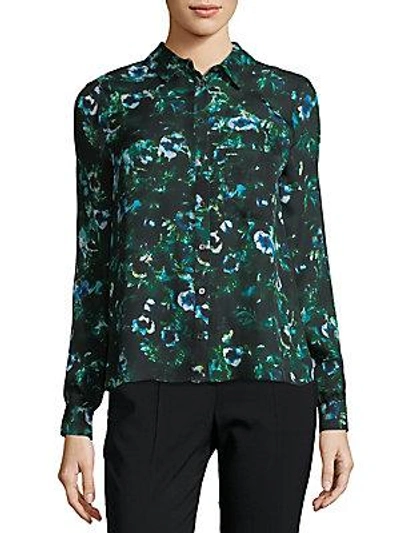 Haute Hippie Floral Silk Button-down Shirt In Tangled Indigo