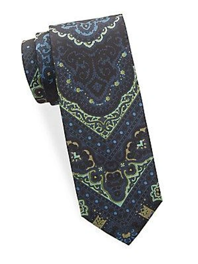 Tom Ford Printed Silk Tie In Navy Green