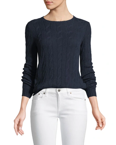 Ralph Lauren Long-sleeve Crewneck Cable-knit Cashmere Sweater In Lux Navy