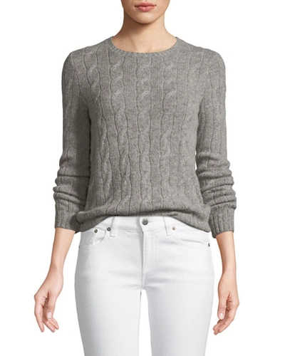 Ralph Lauren Long-sleeve Crewneck Cashmere Cable-knit Sweater In Gray