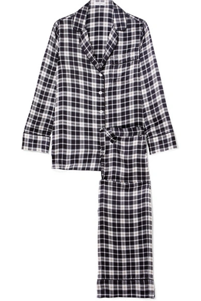 Equipment Avery Checked Washed-silk Pajama Set In Black