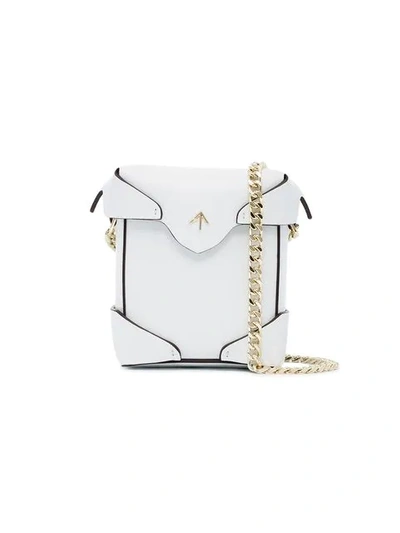 Manu Atelier Micro Pristine Embossed Leather Shoulder Bag In White