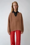 Acne Studios Deborah L-wool Caramel Brown In Ribbed V-neck Sweater