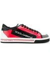 Dolce & Gabbana Roma Sneakers In Coated Canvas And Calfskin In Red