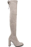 Stuart Weitzman Hiline Stretch-suede Over-the-knee Boots In Gray