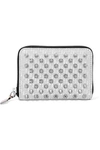 Christian Louboutin Panettone Spiked Glittered Metallic Leather Wallet In Silver
