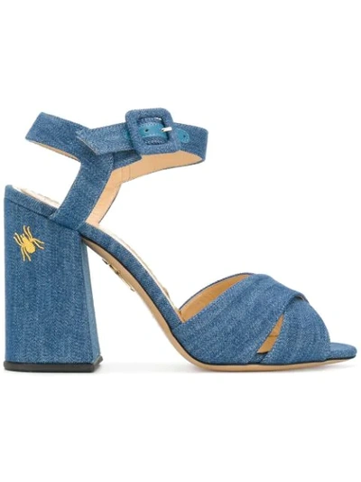 Charlotte Olympia Emma Embroidered Denim Sandals In Blue