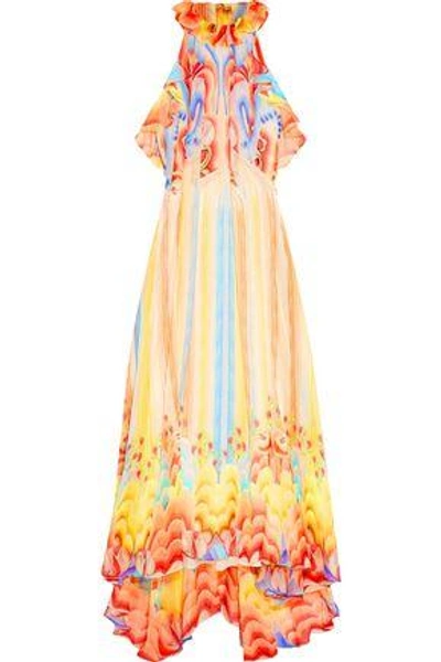 Temperley London Woman Asymmetric Ruffled Printed Silk-chiffon Dress Coral
