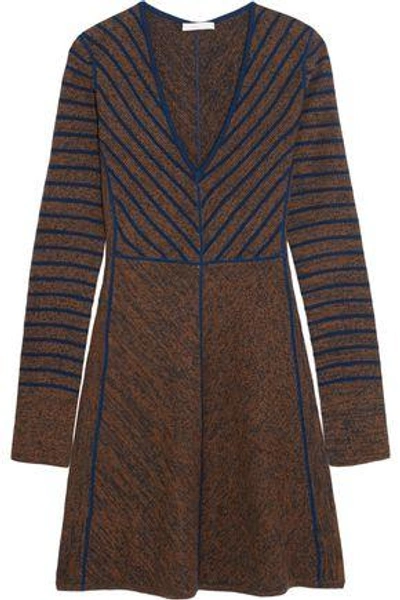 See By Chloé Flared Striped Wool Mini Dress In Brown