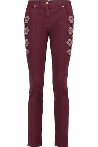 Etro Embroidered High-rise Skinny Jeans In Plum