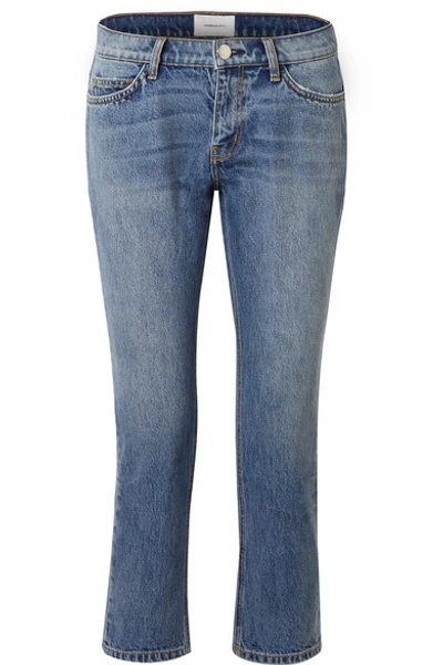 Current Elliott The Cropped Distressed Mid-rise Straight-leg Jeans In Light Denim