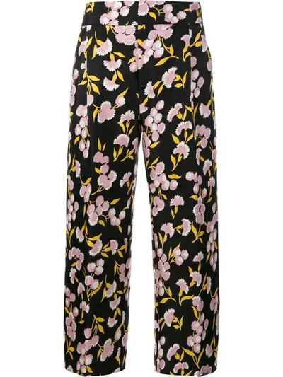 Marni Sistowbell Floral-print Cotton-blend Trousers In Black