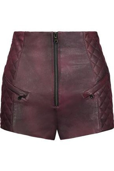 Pierre Balmain Quilted Leather Shorts In Burgundy