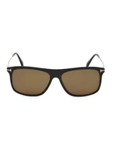Tom Ford Men's Alessio Flat Top Square Sunglasses, 57mm In Shiny Black/smoke