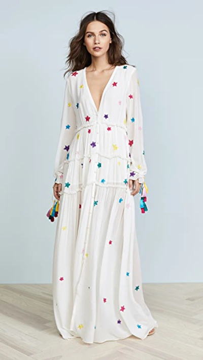 Rococo Sand Star Beaded Silk Maxi Dress In White