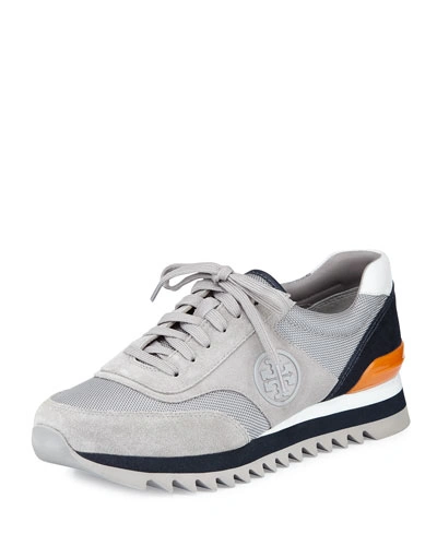 Tory Burch Sawtooth Logo Trainer Sneaker, Gray/white/tory Navy In  Gray/gray/white/t | ModeSens