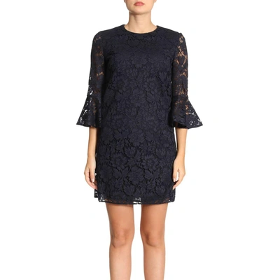 Valentino Floral Lace Dress In Blue