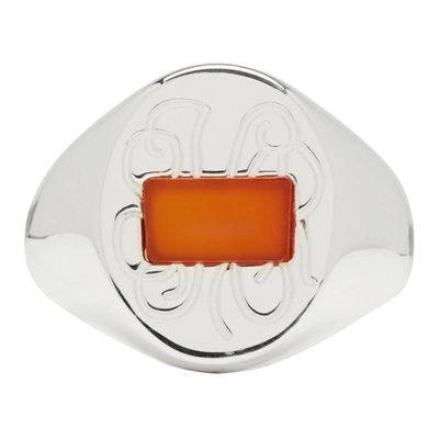 Maison Margiela Red Agate & Silver Chevalier Ring In 961 Silver