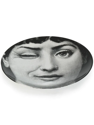 Fornasetti Winking Woman Plate In Black