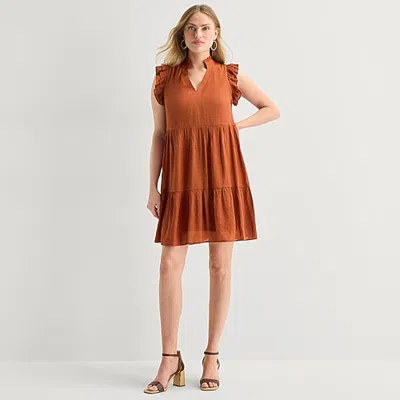 52seven Womens V Neck Sleeveless Shift Dress In Brown
