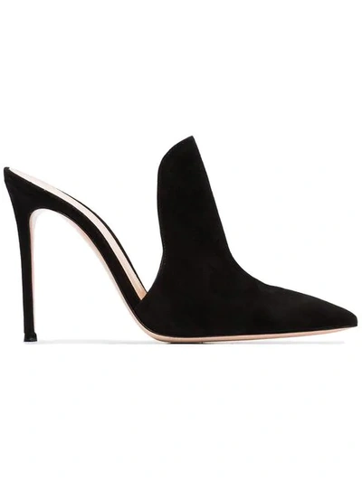 Gianvito Rossi Black Suede Camoscio 105 Pointed Mules